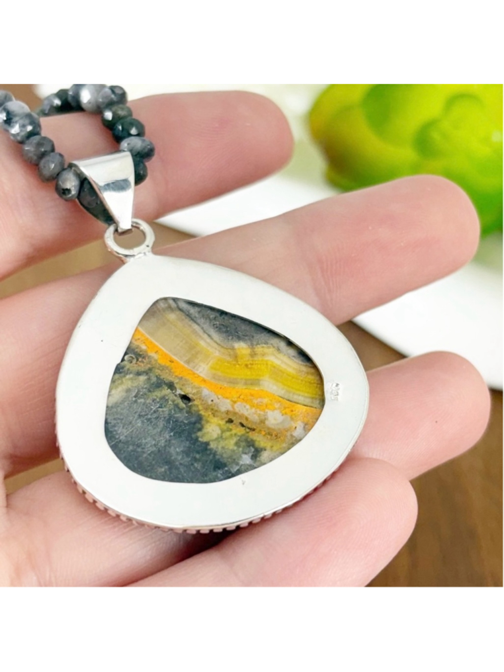 Bumblebee Bumble Bee Jasper Pendant Vintage Southwest Boho Style Pear New 925 - Picture 6 of 7